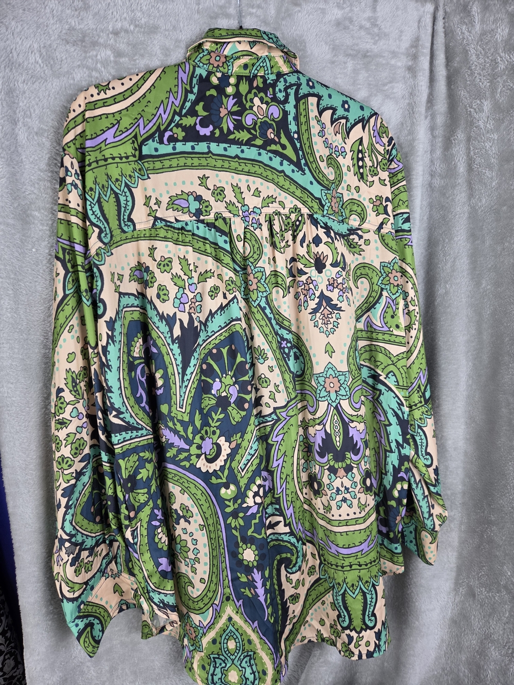 Anthropologie Paisley Button-Up Shirt Jacket in Green, Navy & Pink - Picture 5 of 5